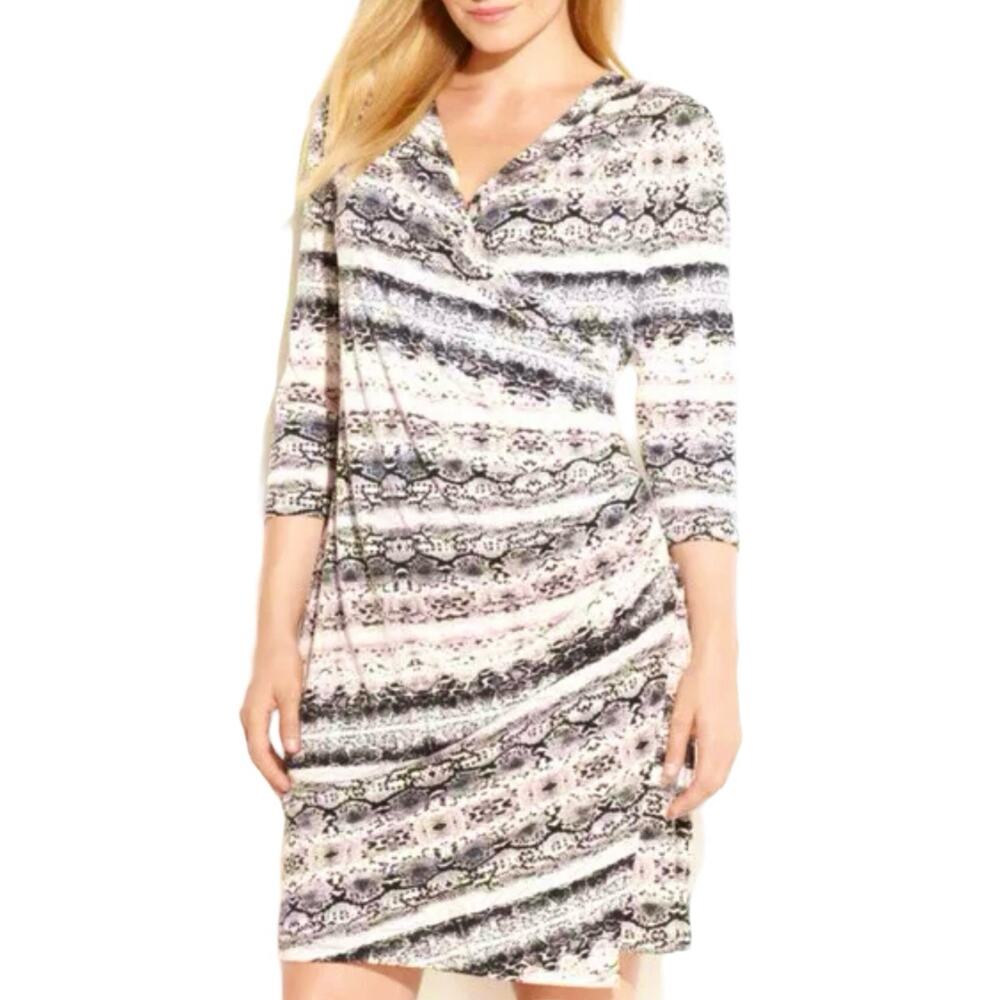 Calvin Klein Women's Size S 3/4 Sleeve Snake-Print Liquid Knit Faux-Wrap Dress